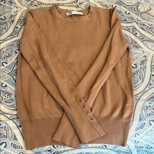 Zara Tan Crewneck Sweater Classic Knit